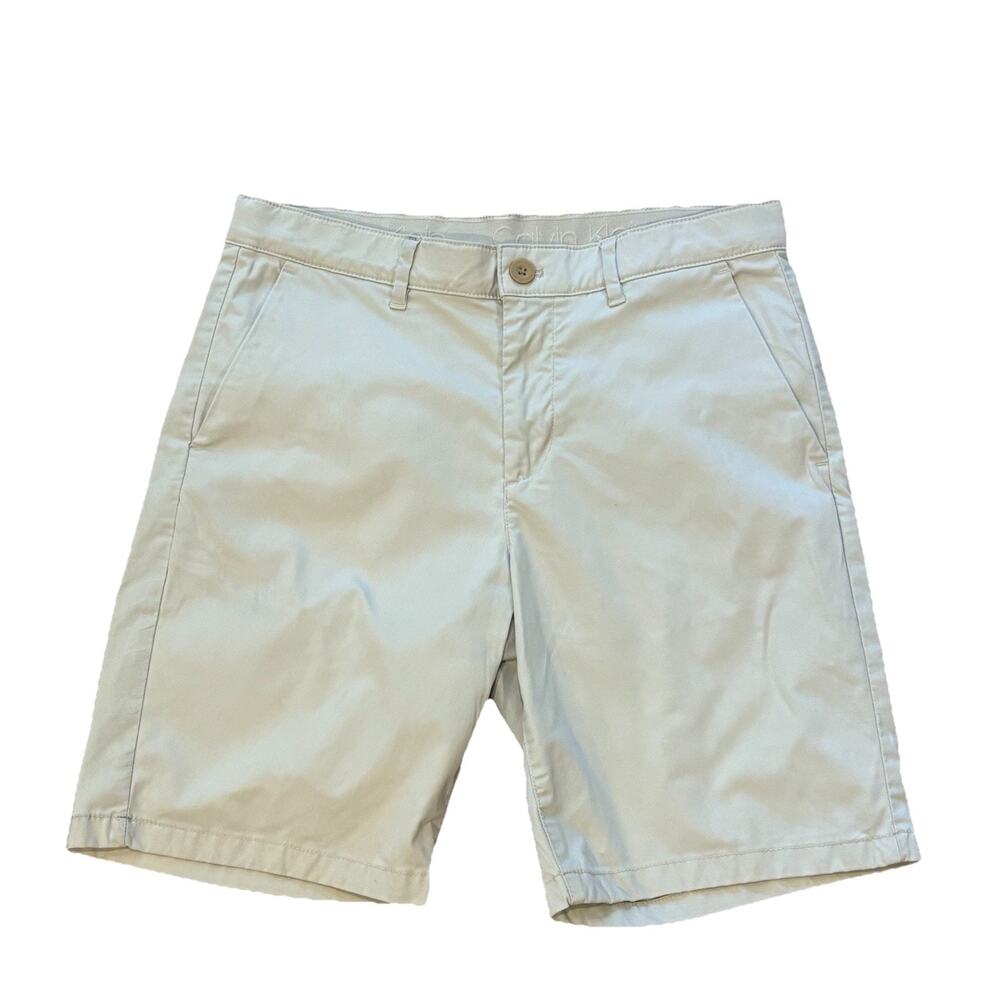 Calvin Klein Flat Front Khaki Shorts Men's Size 30x9 Cotton Stretch
